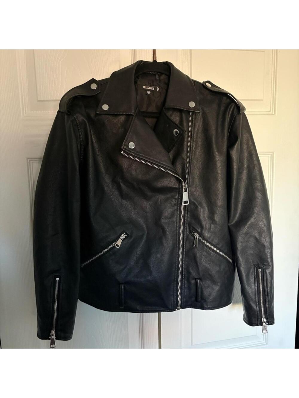 Missguided + Black Faux Leather Moto Jacket